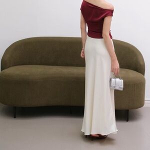 Elegant Cream Maxi Silk Skirt